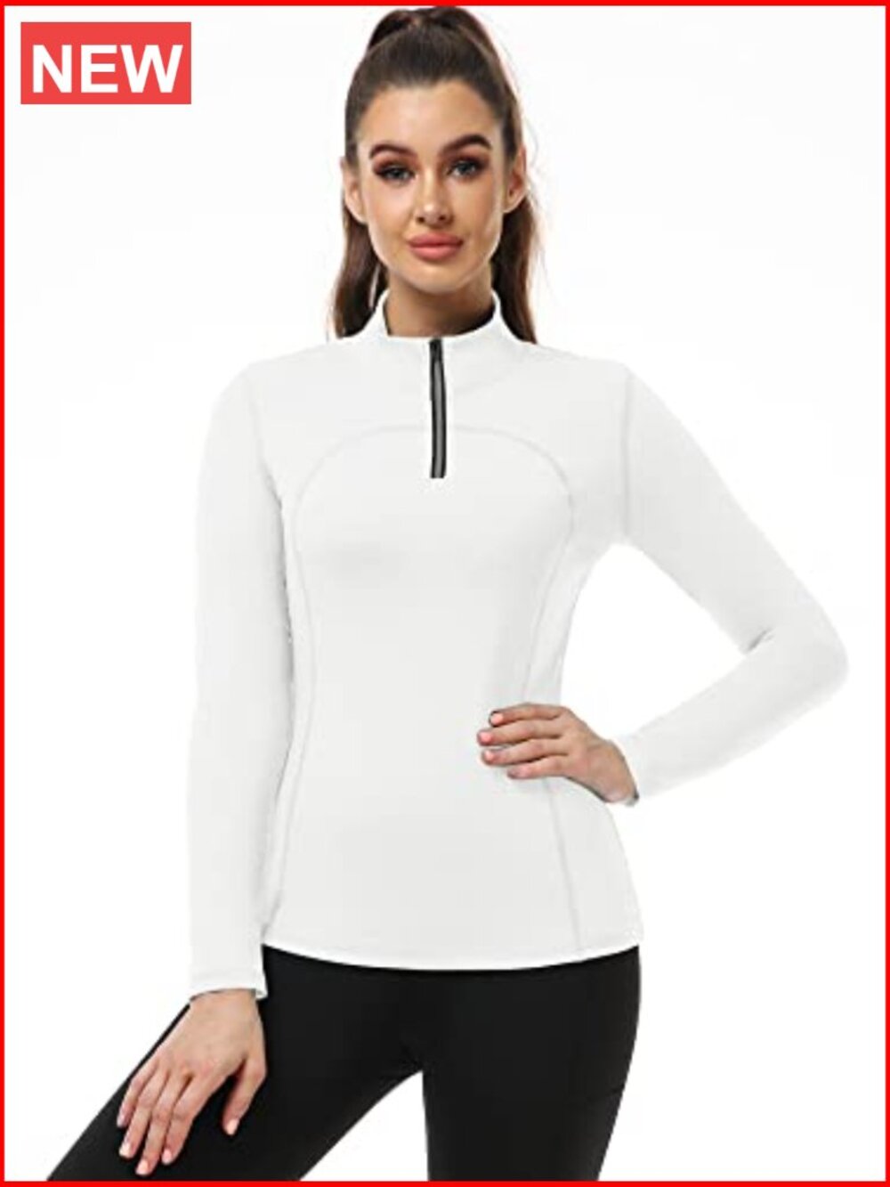 Compression Long Sleeve Half Zipper Running Shirt Polyester Spandex - Picture 2 of 7